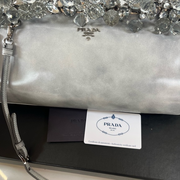 PRADA Spazzolato Crystal Encrusted Clutch in Gray- a rare masterpiece ๐๐ - Picture 8 of 9